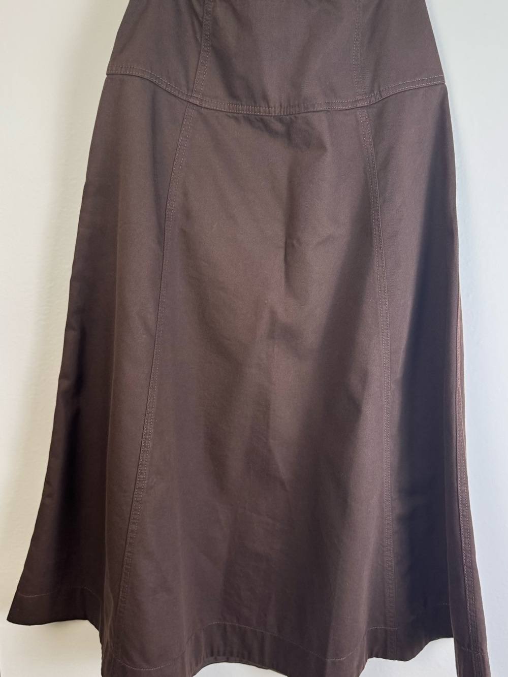 LOFT Brown A-Line Midi Skirt High Waist Cotton Lyocell Size 4 Fall Outfit Casual - Picture 2 of 11